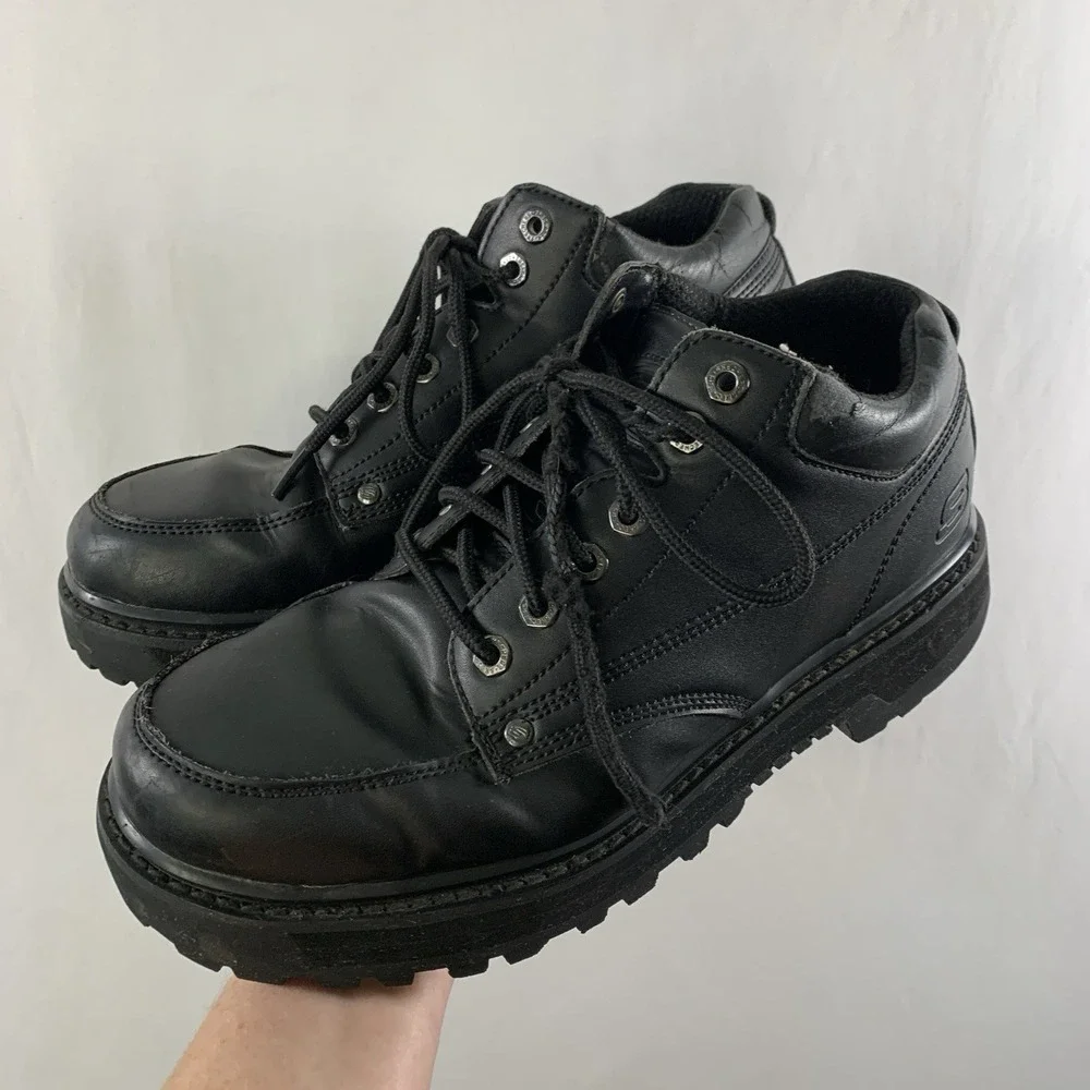 Skechers Mens Y2K Leather Lace Up Lug Sole Work Boots Size 10.5 Extra Wide Black
